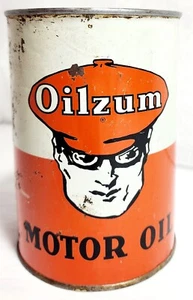 Lata de metal de aceite de motor Oilzum Quart de finales de 1940-principios de 1950 con gráfico Oswald - vacía - Imagen 1 de 9