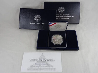 2000-P Library of Congress Commemorative Proof Silver Dollar $1 US Mint COA OGP - Image 1 of 4