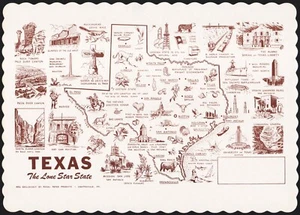 Vintage placemat TEXAS The Lone Star State map with various landmarks pictured - Picture 1 of 2