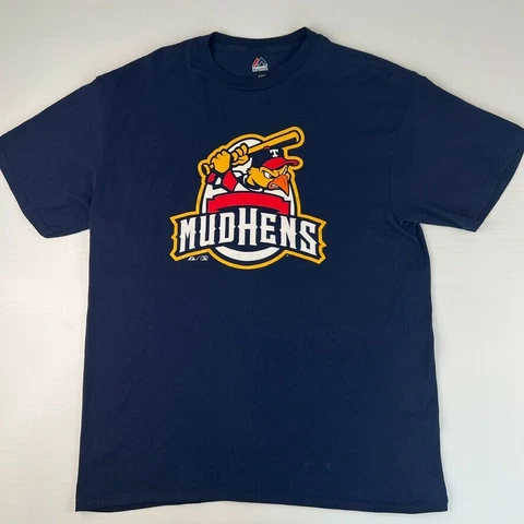 Majestic Shirt Mens Large L Toledo Mudhens Minor League Baseball Short Sleeve + Cover