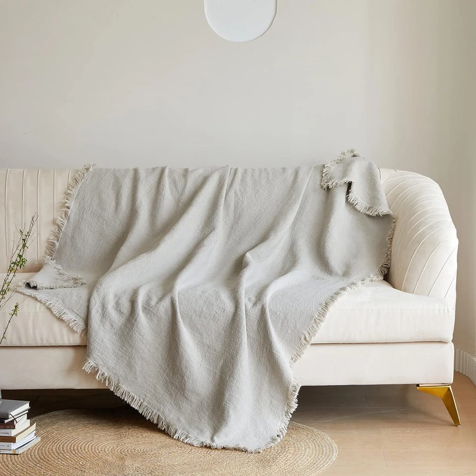 100%亚麻毯带条纹沙发/床/索法/礼物,天然水洗。 — 第 1/4 张图片