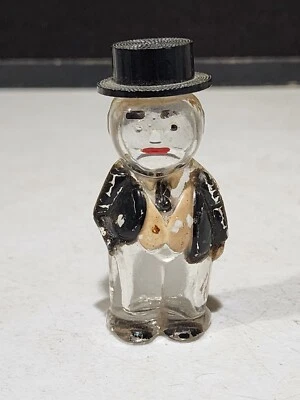 ANTIQUE PAINTED GLASS BOY IN TOP HAT TUXEDO GERMANY? PERFUME BOTTLE - Image 1 of 3