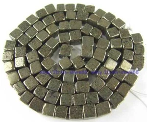 4MM Square Cube Natural Pyrite Gemstone Beads 15" DIY Hand Making Jewelry - Picture 1 of 3