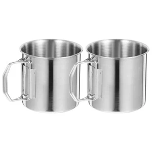 Taza de camping de acero inoxidable de viaje de 2 piezas tazas portátiles con mango plegable - Imagen 1 de 12
