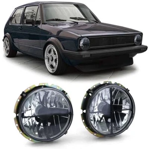 Black Smoked Chrome Headlights with Cross For VW Golf I MK1 74-83 - Picture 1 of 5