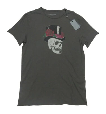 John Varvatos Men's Charcoal Gray Skull Rose Graphic Short Sleeve T-Shirt - Image 1 of 3