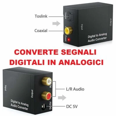 😍 CONVERTITORE AUDIO DA DIGITALE AD ANALOGICO RCA COASSIALE TOSLINK COAXIAL 😍 - Immagine 1 di 4