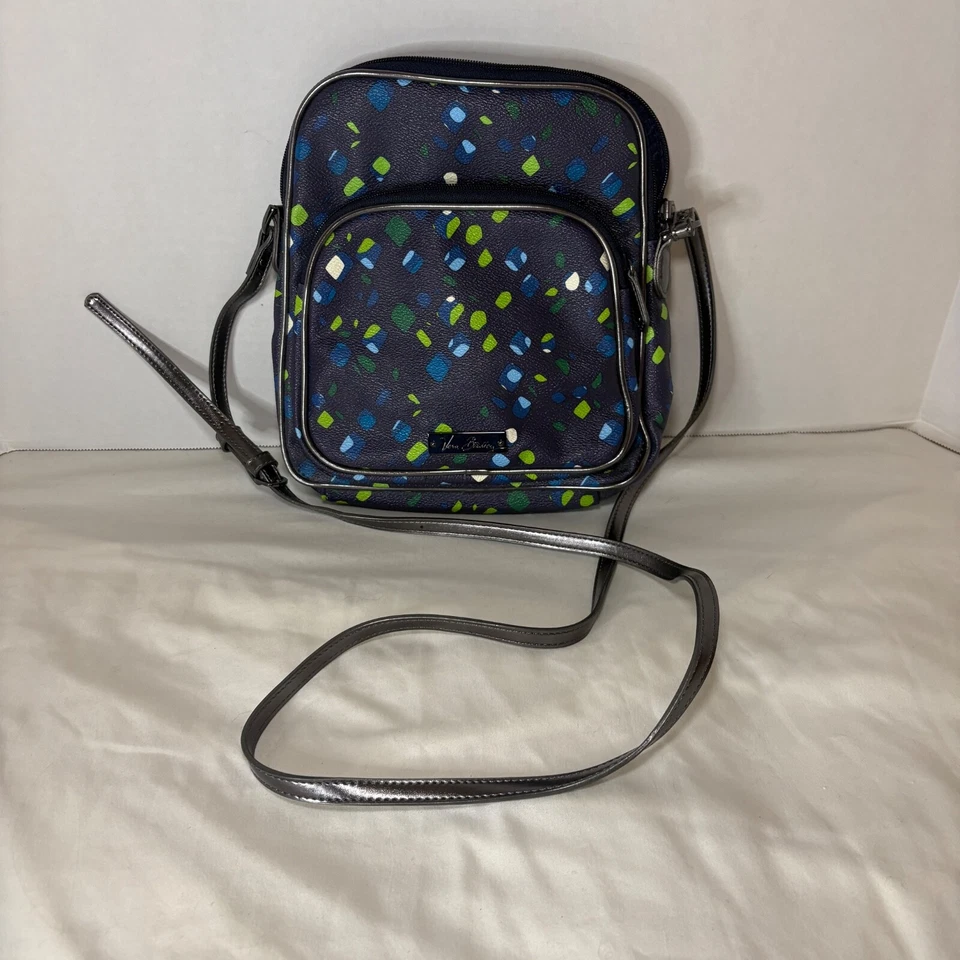 Bandolera Vera Bradley Ink Spots Doble Cremallera Cuero Sintético Azul Marino Punto Lima NUEVA Foto 1 de 4