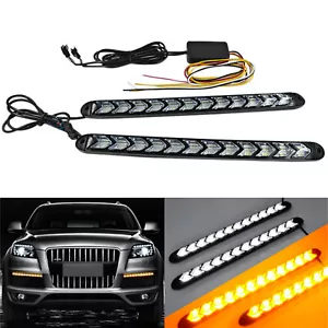 Car LED Amber/White Switchback Flowing Strip Arrow Flasher Turn Signal Light X2 - Picture 1 of 8