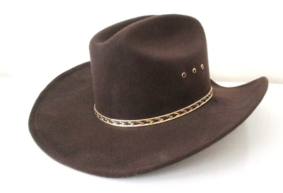 Western Express Brown Hard Faux Felt Cowboy Hat Size 59-7-3/8 Wide Brim NOS AZB - Image 1 of 4