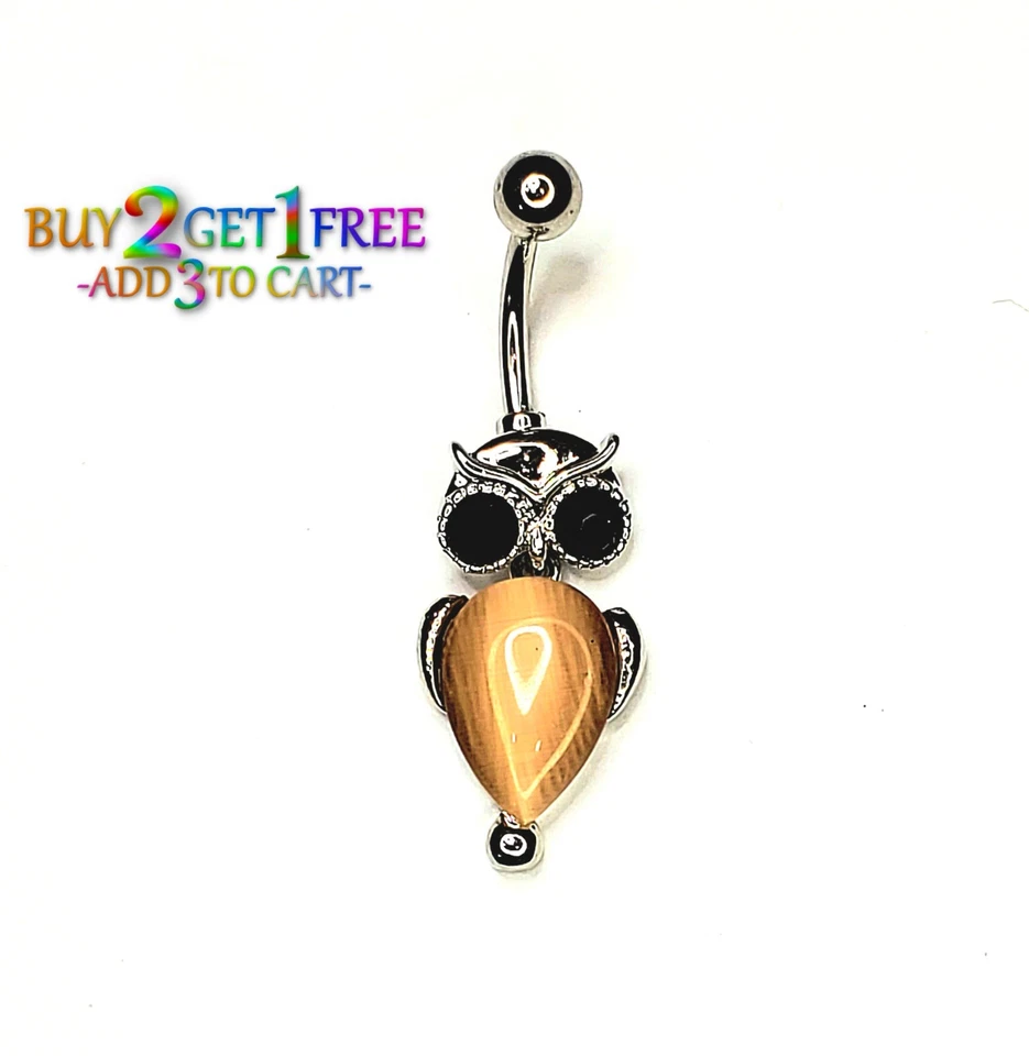 14G BÚHO MARRÓN OMBLIGO OMBLIGO ANILLO OJO DE CATE Joyería Barra Piercing Corporal 9016 3 Foto 1 de 1