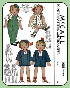 Muñecas gemelas patrón niño/niña con ropa 11-1/2" muñecas de peluche McCall's 1088 de colección - Imagen 1 de 6