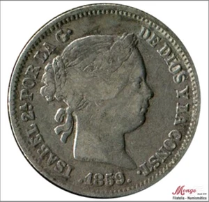 España 1 Real 1859 Madrid Ag MBC Isabel II - Picture 1 of 2