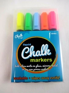 Chalk Markers Five Colors Water Based Non Toxic Washable Use On Glass - Picture 1 of 5