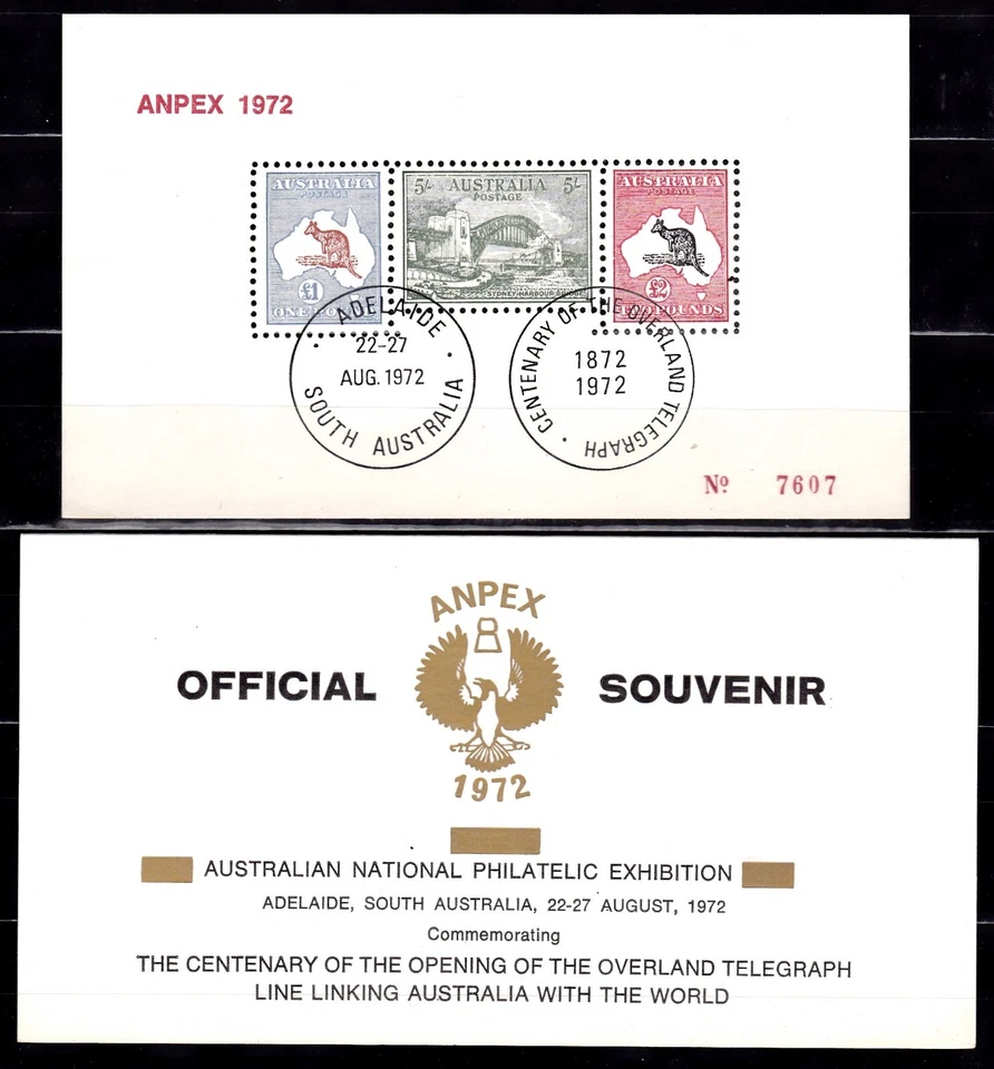 AUSTRALIA ANPEX 1972 SOUVENIR SHEET WITH FOLDER RED LETTERING /KANGAROO & BRIDGE - Image 1 of 1