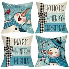 Warm Winter Wishes Blue Decorative Throw Pillow Covers 20x20 inches Snowman