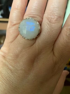 Huge rainbow moonstone in platinum in Sterling silver ring  - Picture 1 of 6
