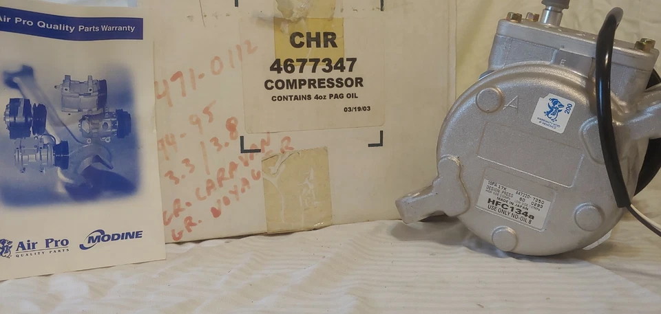 Air Pro 4677347 AC Compressor w/ Pulley & Clutch Chrysler Dodge Plymouth Mopar - Image 1 of 1