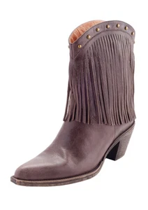 Brown Leather Tassel Cowboy Heeled Boot, Size 11, Brown Leather Cowboy Boots, - Foto 1 di 5