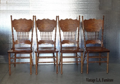Set of Four French Country Pressback Dining Room Chairs Cover