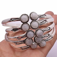 Silver Plated Cuff Bangles Bn28-110 Rainbow Moonstone 5pcs Wholesale Lots 925