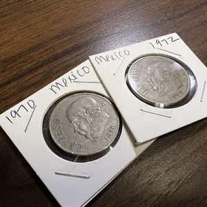 Mexico Un Peso Two Coin Lot 1970 & 1972 Set World Casa de Moneda Mexicanos - Picture 1 of 4