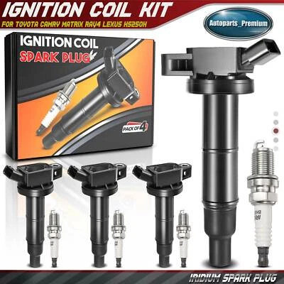 4 件点火线圈和 4 个白金火花塞套件适用于丰田凯美瑞 2002 - 2011 RAV4 — 第 1/4 张图片