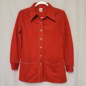 VTG 70s Montgomery Ward Red Polyester Dagger Collar Leisure Button Up Shirt Sz M - Picture 1 of 9