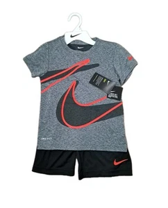 Nike Boys Dri Fit Short Set Size 6 -2PC Set Top Shorts Black / Dark Grey - Picture 1 of 5