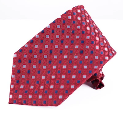 Corbata para hombre Van Heusen roja con patrón cuadrado geométrico 56"L x 3,5"W Foto 1 de 4