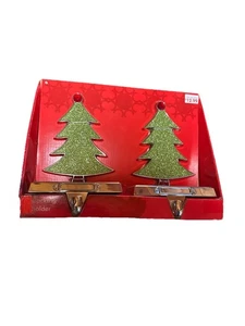 Vintage Paar Zielscheibe silberfarben Weihnachten grün Baumstrumpf Aufhänger Set - Bild 1 von 6