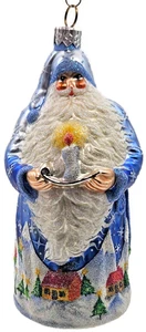 Patricia Breen Light a Single Candle Blue Santa Village Christmas Tree Ornament - Picture 1 of 11