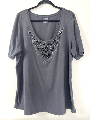 Camiseta Lane Bryant 3X Negra Escote Adornado con Estrás Lujo Street Glam Foto 1 de 4