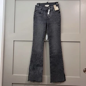 Madewell Mid Rise Kick Out Full Length Jeans Women Sz 26 Black Denim Raw Hem NEW - Picture 1 of 23