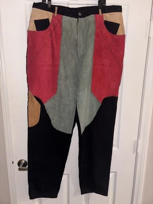 Винтажный Y2K 90-х машина джинсы 40 x 34 лоскутное одеяло замши мешковатые хип-хоп красный черный - Изображение 1 из 4