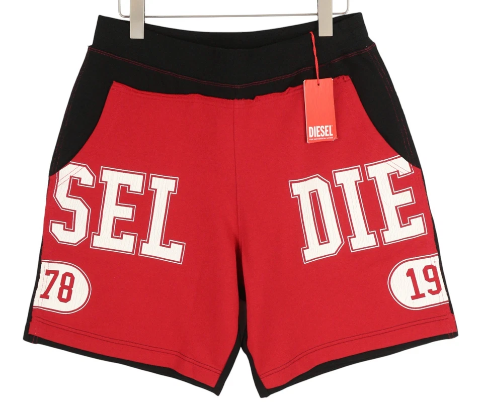 Pantalones Cortos DIESEL P-Mustin Hombres XL Rojo Estampado Sudor Elástico Cintura Bolsillos PVP 125 € Foto 1 de 4