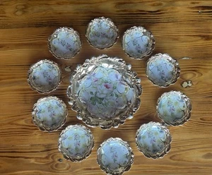 11-teilig Antik Germany Made Obst Nuss Schale & 10 Servierschalen handbemalt Rosen - Bild 1 von 22