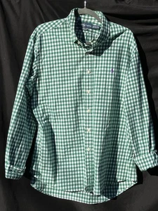 Camisa De Colección Ralph Lauren Para Hombre XL Ajuste Personalizado Con Botones, Cuadros Verdes, Púrpura Poni - Imagen 1 de 10