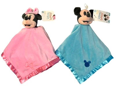 2 Mantas de Seguridad Disney Mickey Minnie Mouse Lovey Azul Rosa Borde Satinado 15" Foto 1 de 4