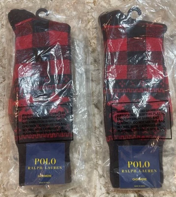 Polo Ralph Lauren 2 pares de calcetines mezcla de cachemir rojo a cuadros reno talla 6-12,5 Foto 1 de 4