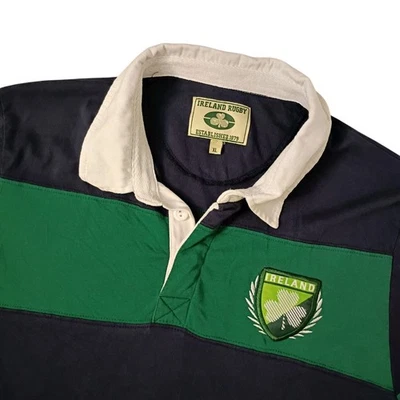Camisa Polo Irlanda Rugby Para Hombres XL Verde Azul Rayas Algodón Manga Corta Logo Foto 1 de 4