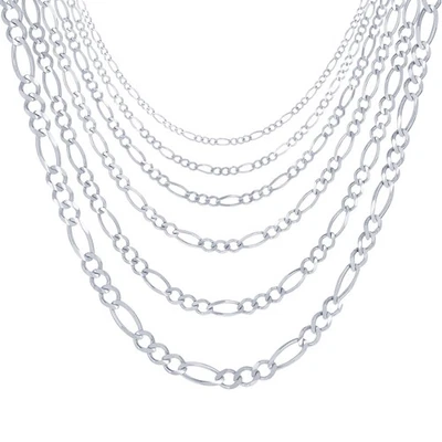 Colar de corrente Figaro masculino feminino ouro branco 14K sólido 2,25 mm-6,5 mm 16 a 30" - Imagem 1 de 4