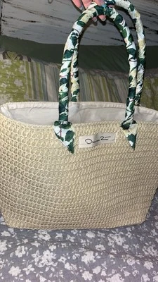 Oscar de La Renta Bolso de Paja Shopper Playa Gimnasio Bolso Floral Bufanda Mango Grande Foto 1 de 3