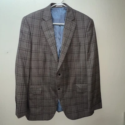 Peter Millar Sport Coat Mens 44R Brown Blue Plaid 100% Wool, Silk Linen 2-Button - Image 1 of 4