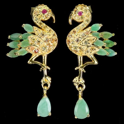 Pendientes de plata de ley 925 pera esmeralda rubí zafiro piedras preciosas pájaro joyería Foto 1 de 4