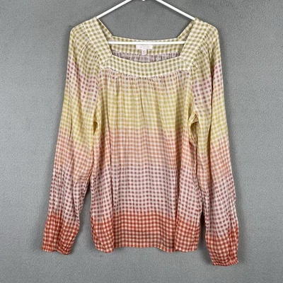 Blusa feminina LC Lauren Conrad XL multicolorida xadrez gola quadrada mistura de rayon preppy - Imagem 1 de 4