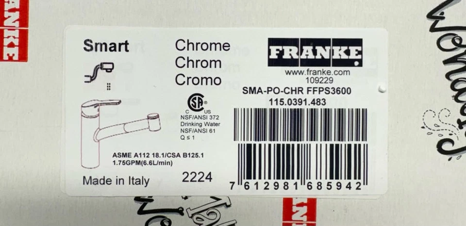 Grifo de cocina Franke FFPS3600 Smart 1,75 GPM, cromado*NUEVO* Foto 1 de 4