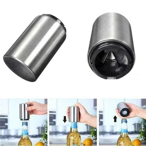 2x Ouvre-bouteille de soda bière automatique en acier inoxydable bouchon poussoir bar fête NEUF - Photo 1/7