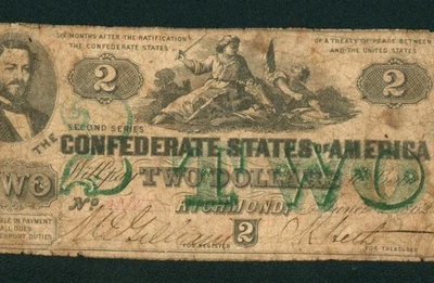 $2 1862 Estados Confederados de América ** SUBASTAS DE PAPEL MONEDA Foto 1 de 3