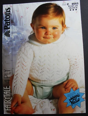 Vintage Patons Baby Sweater Knitting Pattern Fairytale 4-Ply 16-24" 41-61cm 8553 - Image 1 of 3